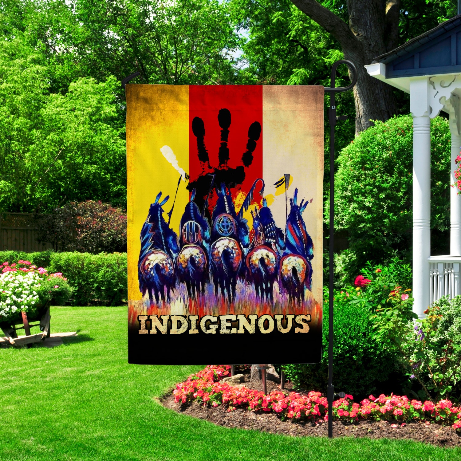 2LV. Indigenous Flag (4) Garden Flag Mockup 2