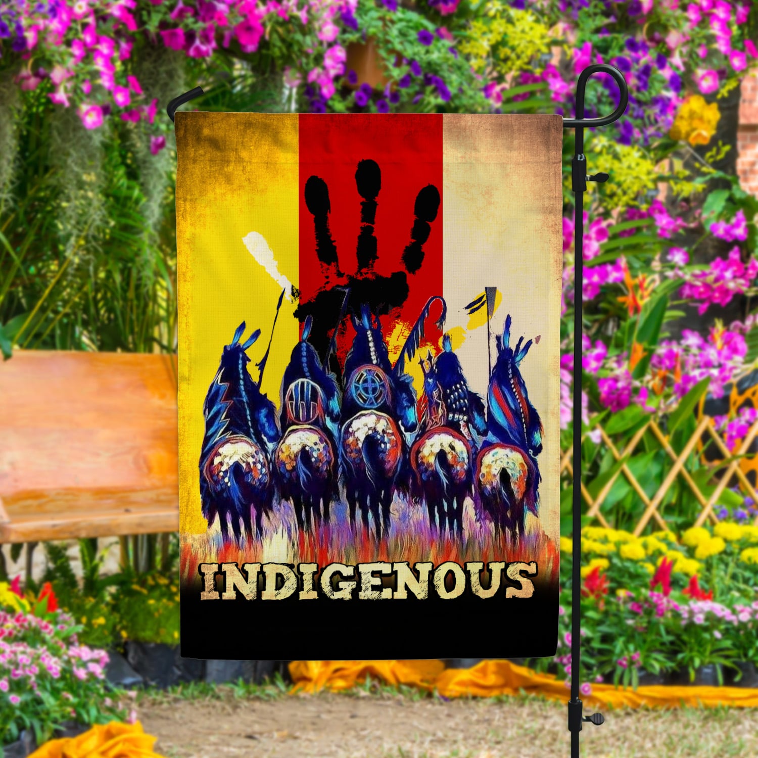 2LV. Indigenous Flag (4) Garden Flag Mockup 4