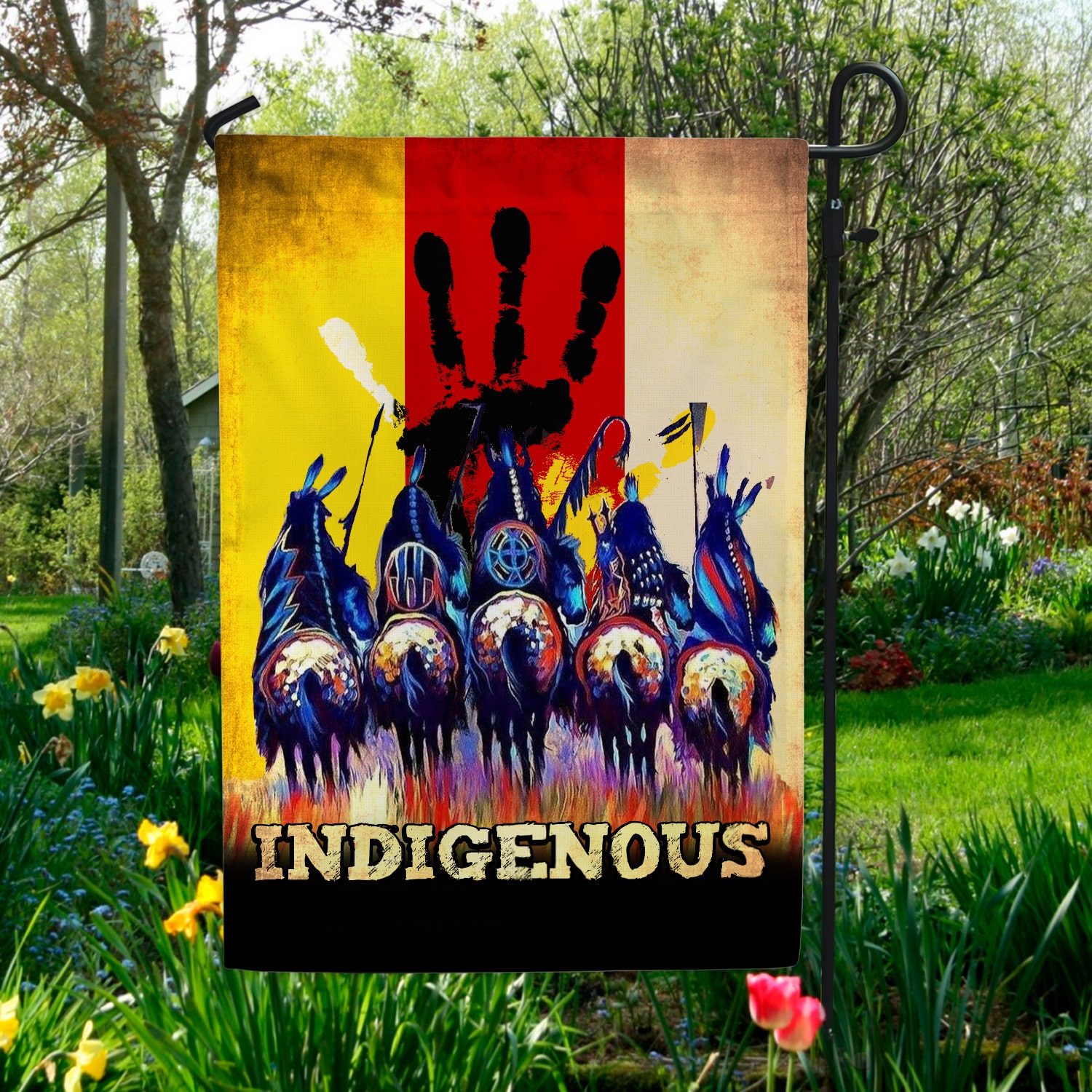 2LV. Indigenous Flag (4) Garden Flag Mockup 5