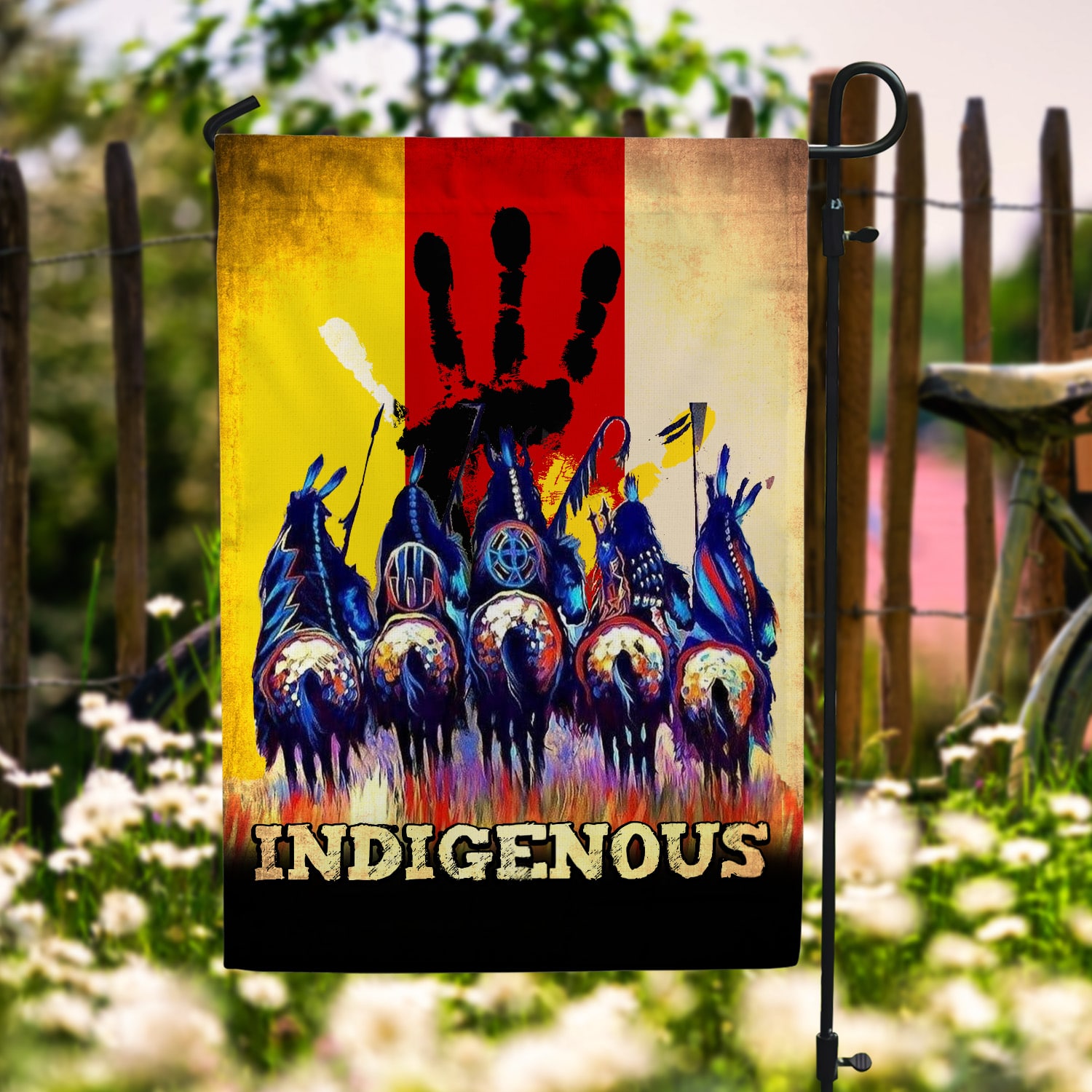2LV. Indigenous Flag (4) Garden Flag Mockup 6