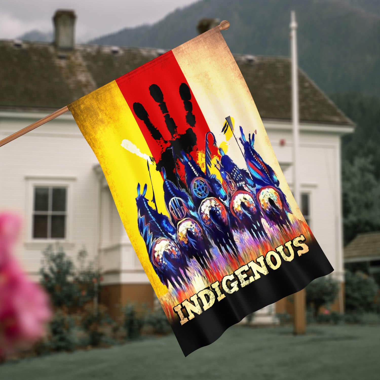 2LV. Indigenous Flag (4) House Flag Mockup 4