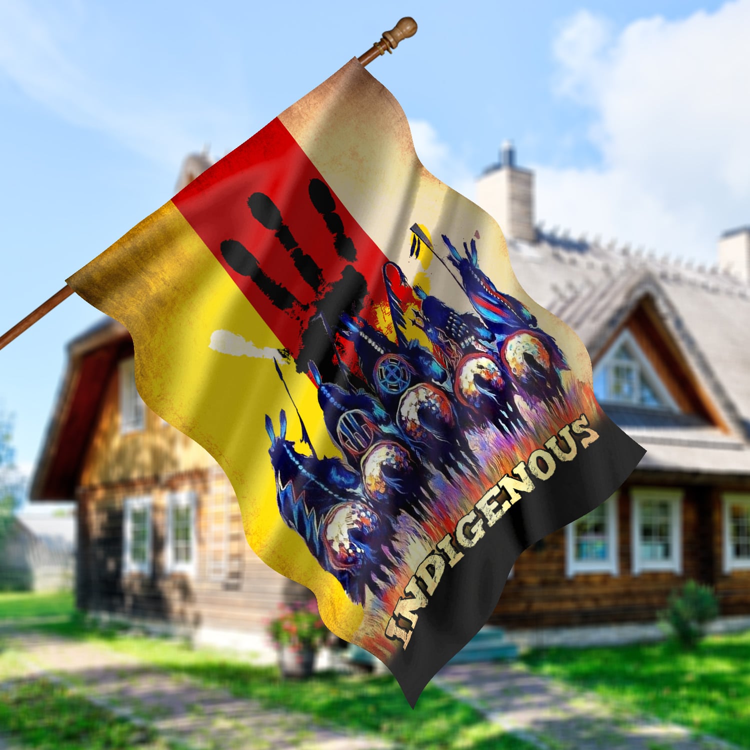 2LV. Indigenous Flag (4) House Flag Mockup 5