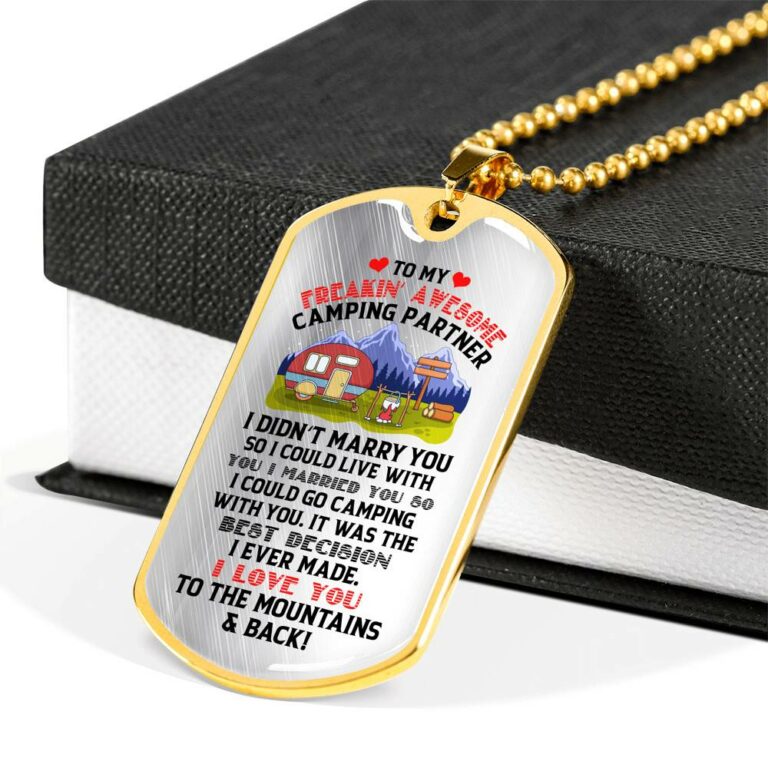 To My Camping Partner I Love You To The Mountains and Back Dog Tag Pendant Necklace - Gift For Camping Partner
