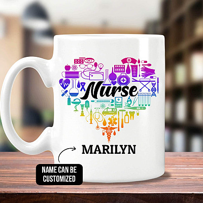 Alternative view of Personalized Rainbow Nurse Heart Stethoscope Proud Nurse Coffee Mug - Beer Stein - Water Bottle - Color Changing Mug