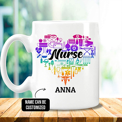 Personalized Rainbow Nurse Heart Stethoscope Proud Nurse Coffee Mug - Beer Stein - Water Bottle - Color Changing Mug