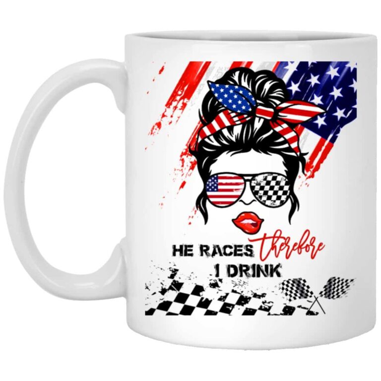 He Races Mug, White, 11 oz. White Mug