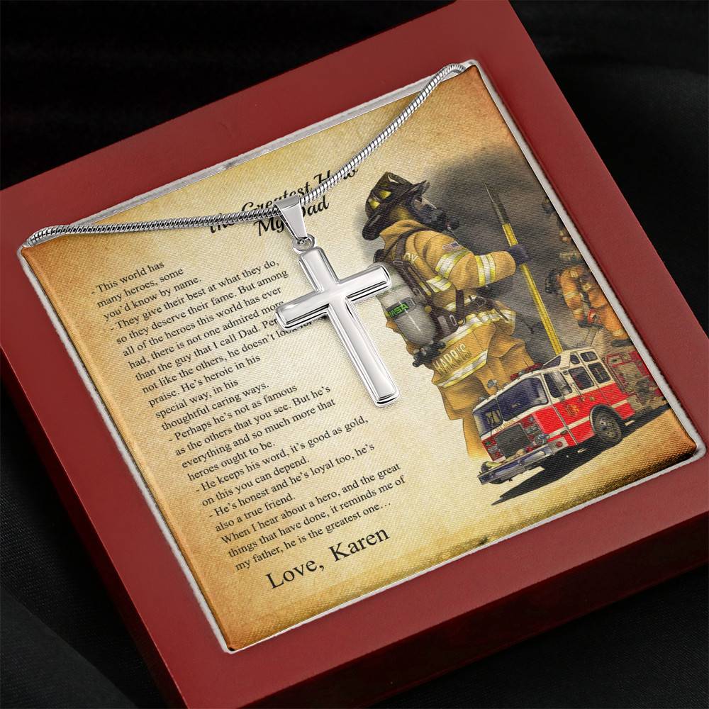 Personalized The Greatest Hero My Dad Firefighter Cross Pendant Necklace - Custom Gift For Firefighter Dad Personalized The Greatest Hero My Dad Firefighter Cross Pendant Necklace - Custom Gift For Firefighter Dad