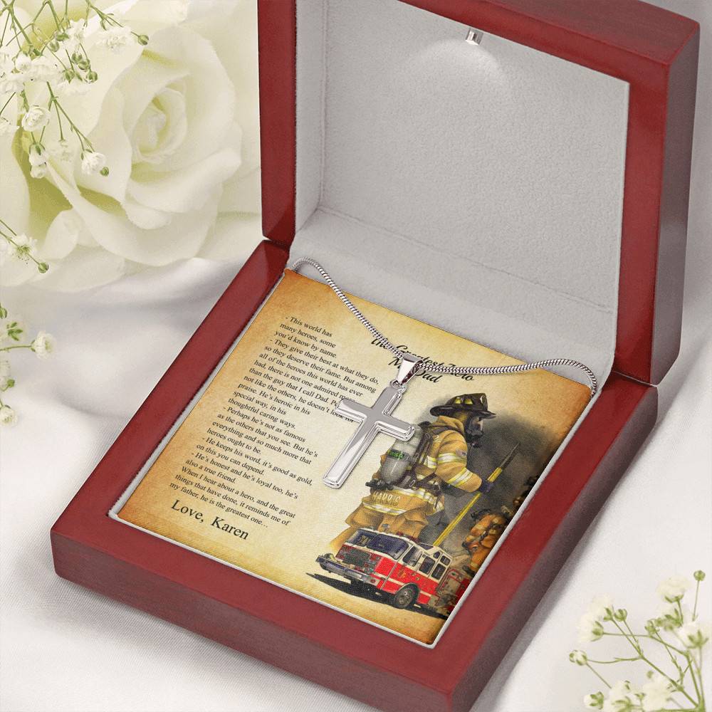 Personalized The Greatest Hero My Dad Firefighter Cross Pendant Necklace - Custom Gift For Firefighter Dad Personalized The Greatest Hero My Dad Firefighter Cross Pendant Necklace - Custom Gift For Firefighter Dad