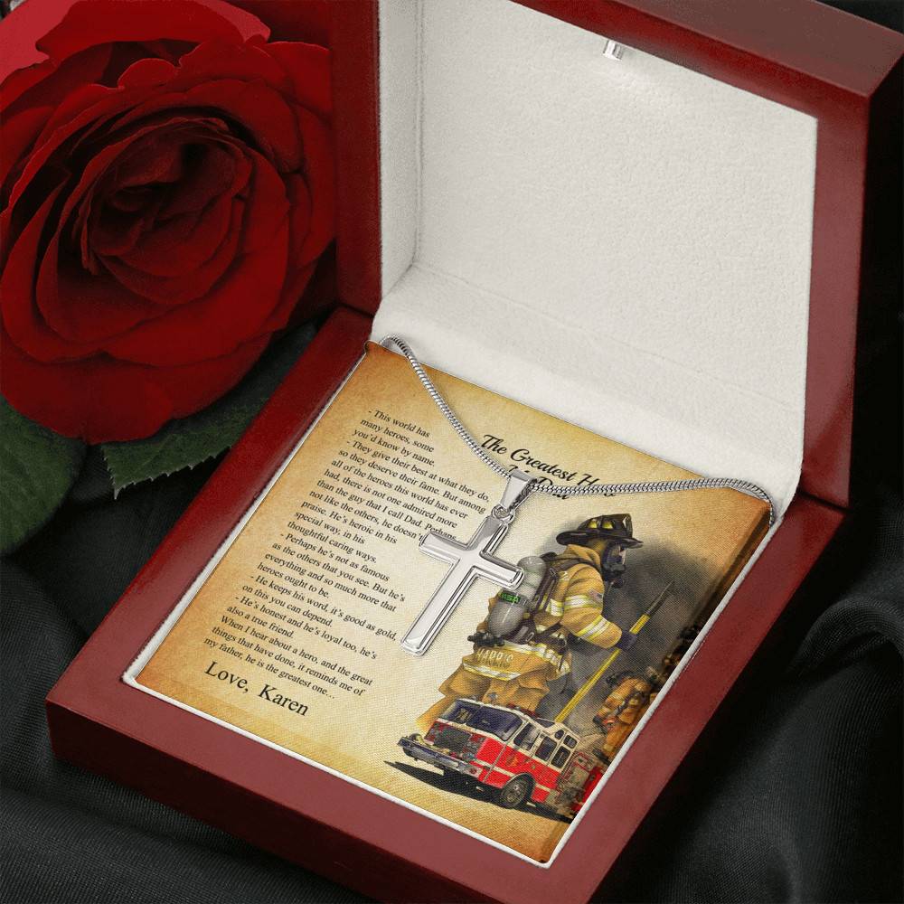 Personalized The Greatest Hero My Dad Firefighter Cross Pendant Necklace - Custom Gift For Firefighter Dad Personalized The Greatest Hero My Dad Firefighter Cross Pendant Necklace - Custom Gift For Firefighter Dad