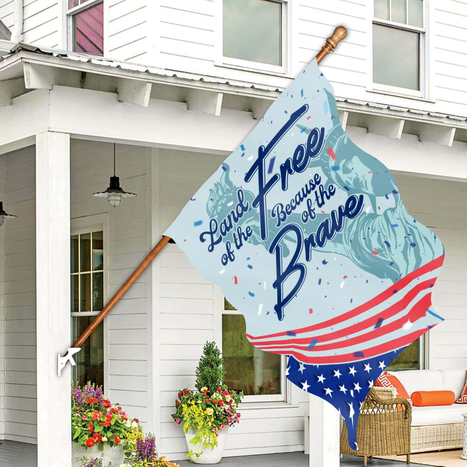 4TM. Land Free Brave(4) House Flag Mockup 7