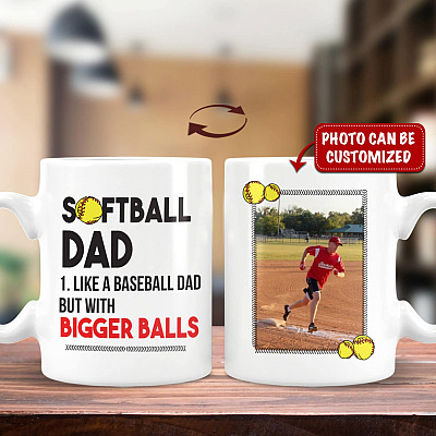 Alternative view of Personalized Photo Softball Dad Like a Baseball Dad but With Bigger Balls Two Sided Ceramic Coffee Mug