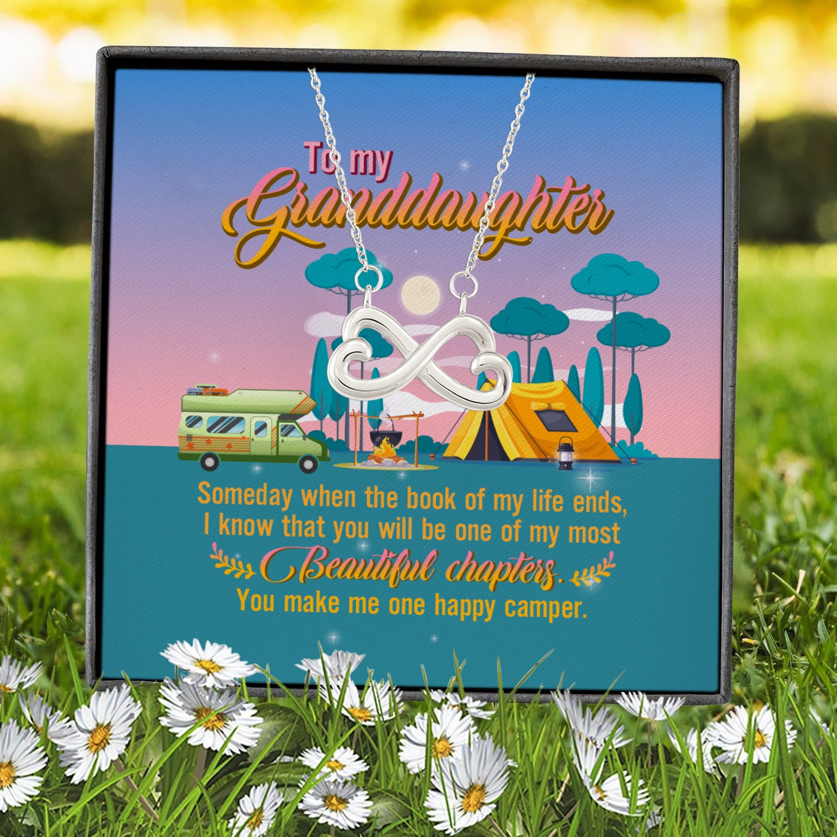 5VT. Camping To My Granddaughter Infinity Heart Necklace (Silver) 7