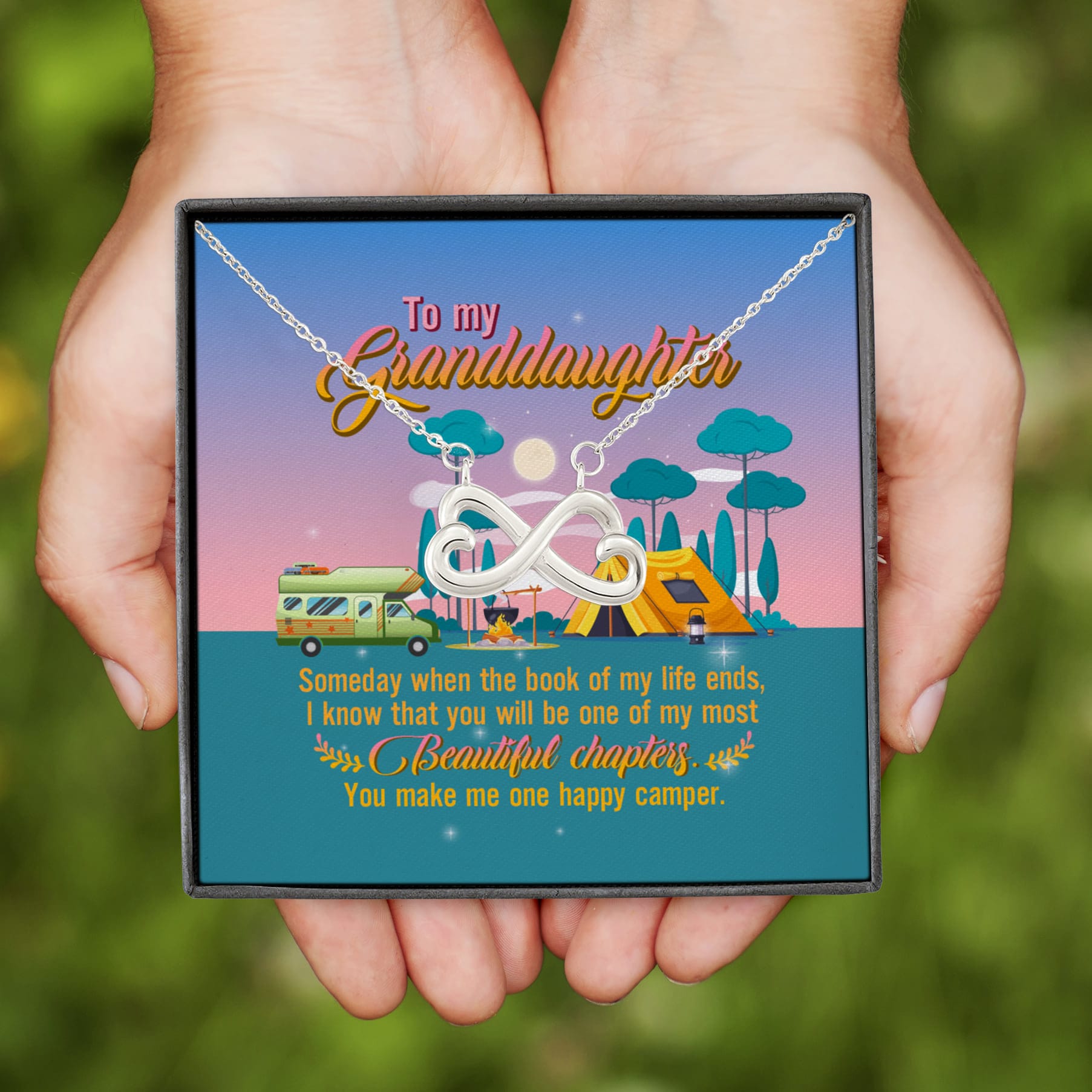 5VT. Camping To My Granddaughter Infinity Heart Necklace (Silver)