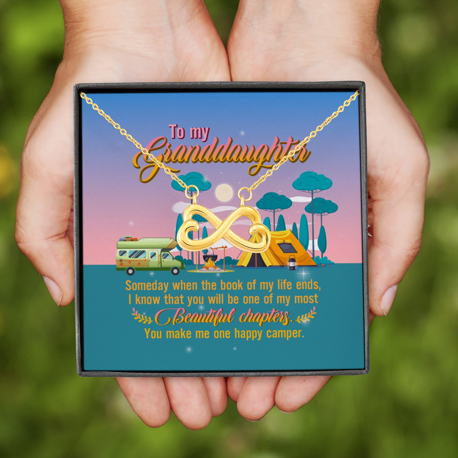 5VT. Camping To My Granddaughter Infinity Heart Necklace (Gold)