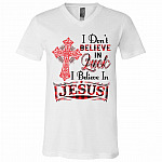 I Don't Believe In Luck I, White, V-Neck T-Shirt