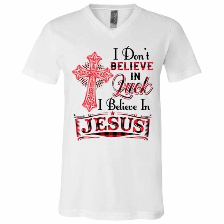 I Don't Believe In Luck I, White, V-Neck T-Shirt