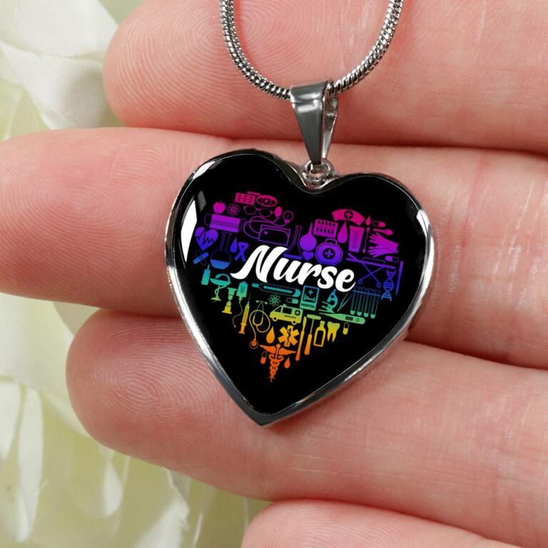 Rainbow Nurse Heart Proud Nurse Heart Pendant Necklace