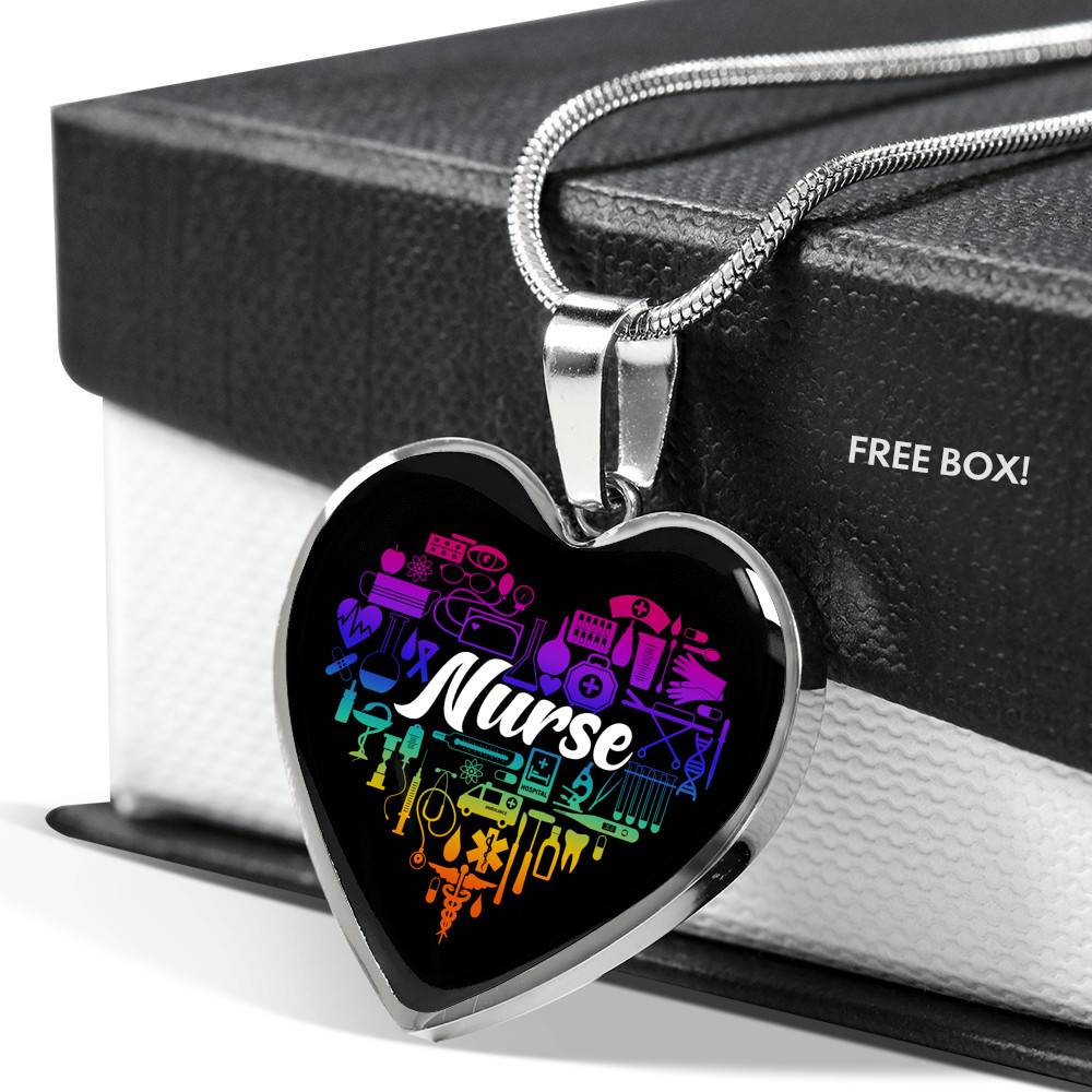 Rainbow Nurse Heart Proud Nurse Heart Pendant Necklace