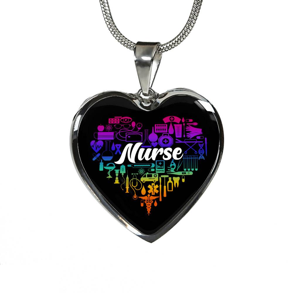 Rainbow Nurse Heart Proud Nurse Heart Pendant Necklace