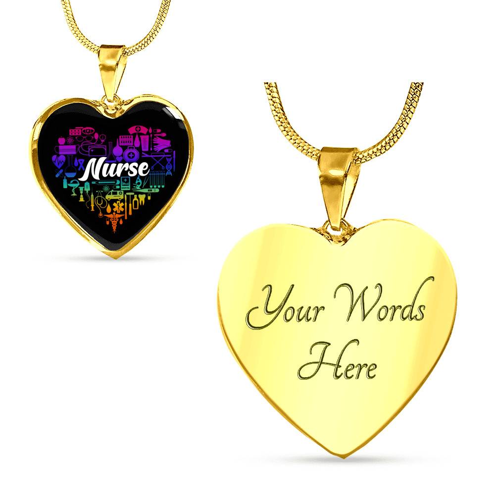 Rainbow Nurse Heart Proud Nurse Heart Pendant Necklace