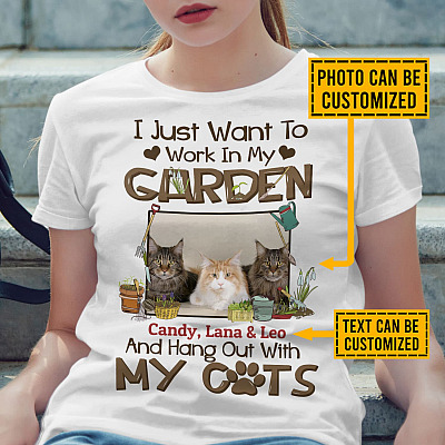 Alternative view of Personalized Photo I Just Want To Work In My Garden And Hang Out With My Cats T-Shirt - V-Neck Shirt