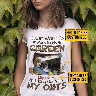Personalized Photo I Just Want To Work In My Garden And Hang Out With My Cats T-Shirt - V-Neck Shirt