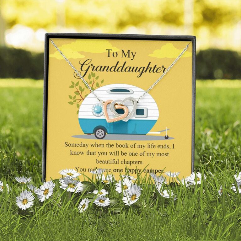 To My Granddaughter I Know You Make Me One Happy Camper Joined Interlocking Hearts Necklace