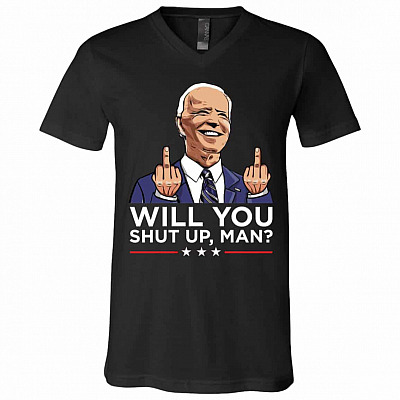 shut up, Black, V-Neck T-Shirt