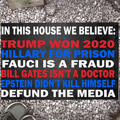 Alternative view of In This House We Believe Trump Won 2020 Defund The Media Entrance Indoor Outdoor Decorative Doormat