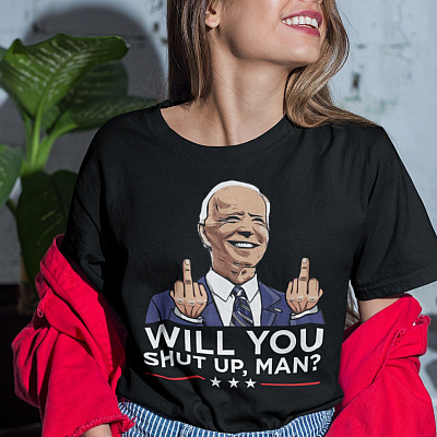 Alternative view of Will You Shut Up Man Funny Joe Biden T-Shirt - V-Neck Shirt