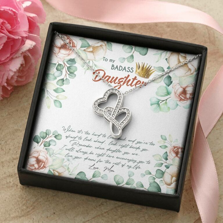 To My Badass Daughter When It's Too Hard To Look Back Double Hearts Necklace - Daughter Gifts From Mom