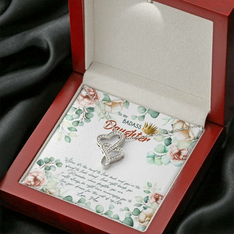 To My Badass Daughter When It's Too Hard To Look Back Double Hearts Necklace - Daughter Gifts From Mom