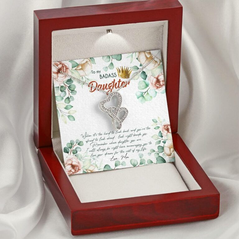 To My Badass Daughter When It's Too Hard To Look Back Double Hearts Necklace - Daughter Gifts From Mom