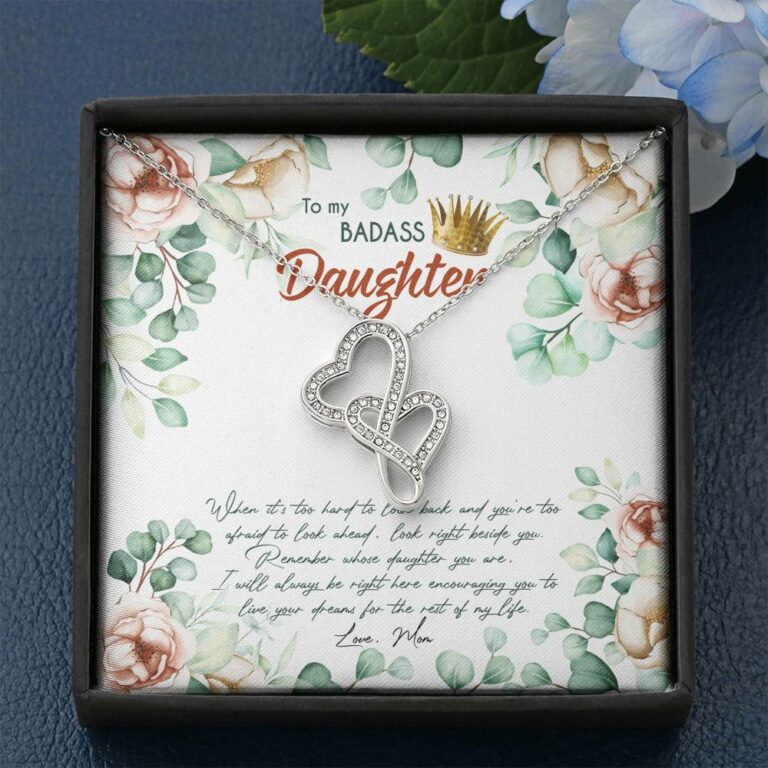 To My Badass Daughter When It's Too Hard To Look Back Double Hearts Necklace - Daughter Gifts From Mom