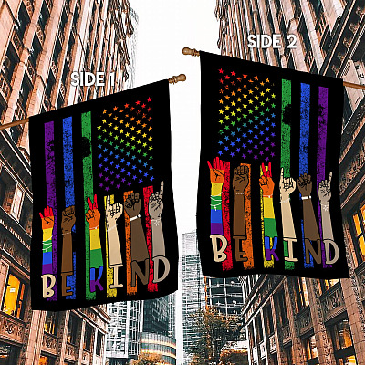 Alternative view of Be Kind Hand Sign Language LGBT American Outdoor House Flag - LGBT Pride Home Garden Flag - Gay Pride Flag