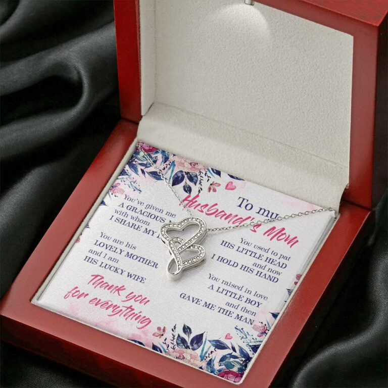 To My Husband's Mom Thank You For Everything Double Hearts Necklace - Jewelry Gift For Mother In Law
