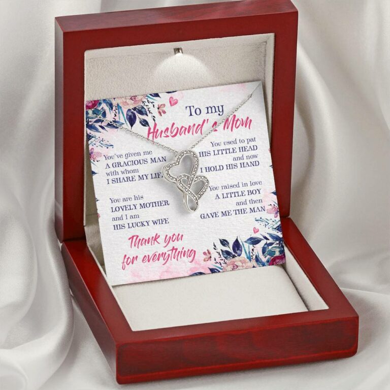 To My Husband's Mom Thank You For Everything Double Hearts Necklace - Jewelry Gift For Mother In Law