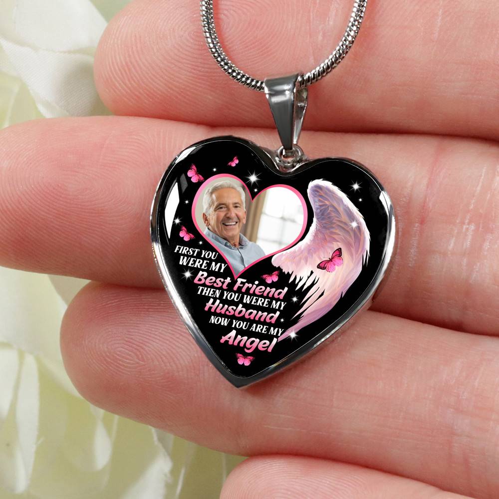 Personalized Photo First You Were My Best Friend Now You Are My Angel Heart Pendant Necklace - Memorial Customized Necklace