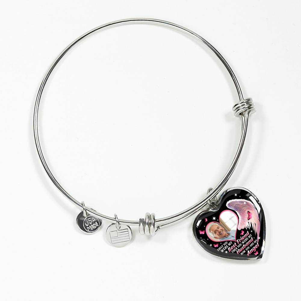 Personalized Photo First You Were My Best Friend Now You Are My Angel Heart Pendant Necklace - Memorial Customized Necklace