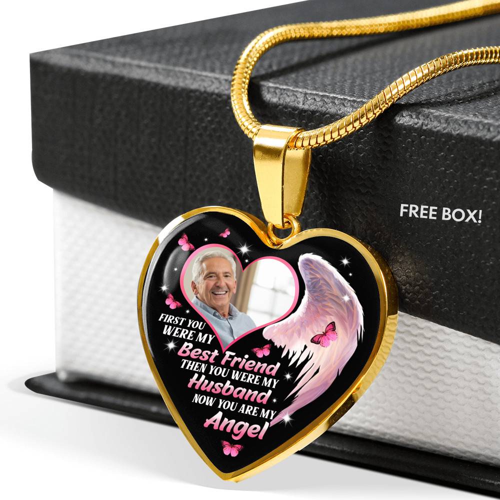 Personalized Photo First You Were My Best Friend Now You Are My Angel Heart Pendant Necklace - Memorial Customized Necklace