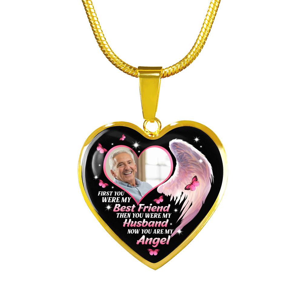 Personalized Photo First You Were My Best Friend Now You Are My Angel Heart Pendant Necklace - Memorial Customized Necklace