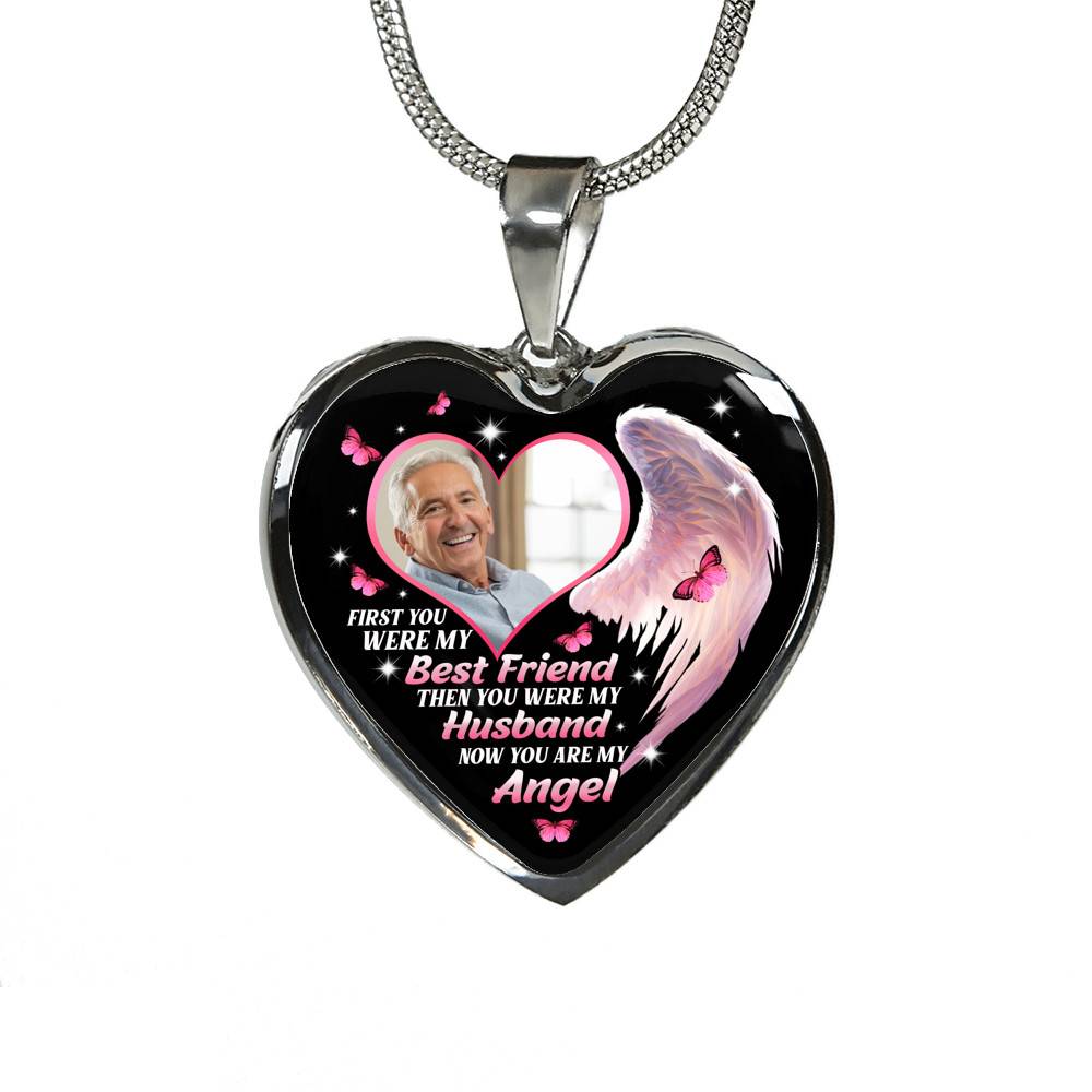 Personalized Photo First You Were My Best Friend Now You Are My Angel Heart Pendant Necklace - Memorial Customized Necklace
