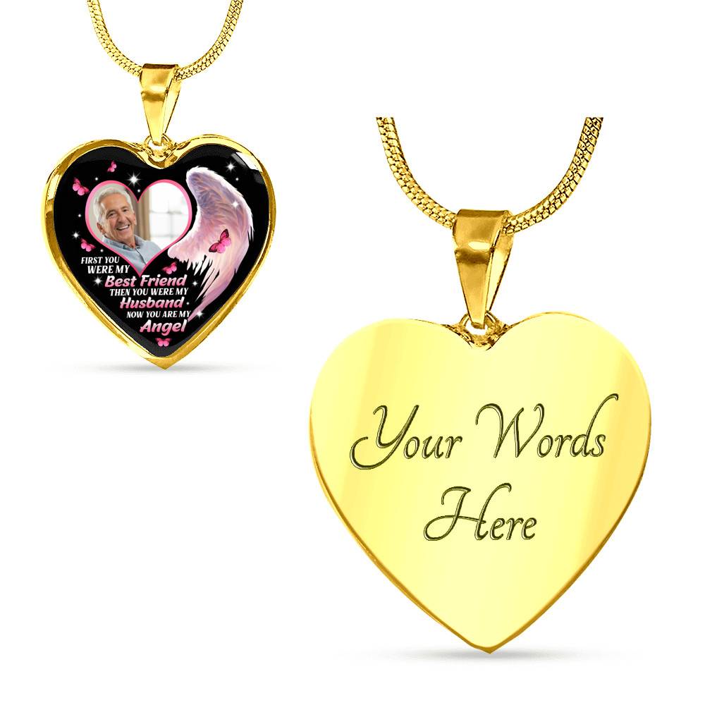 Personalized Photo First You Were My Best Friend Now You Are My Angel Heart Pendant Necklace - Memorial Customized Necklace