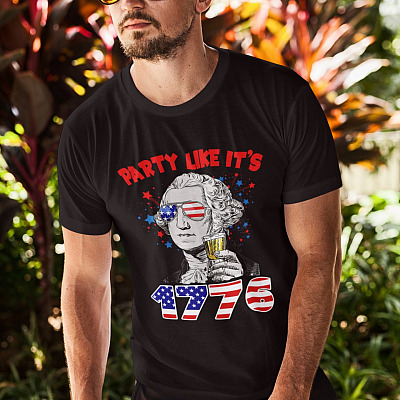 Alternative view of Party Like It's 1776 George Washington American President T-Shirt - Funny 4th of July President Shirt