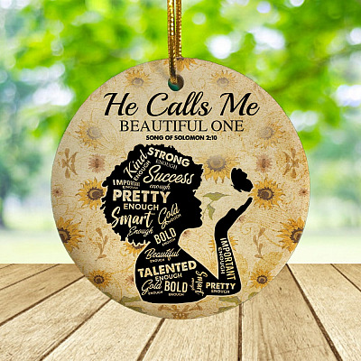 He Calls Me Beautiful One Song Of Solomon 2:10 Afro Decorative Holiday Flat Circle Ornament