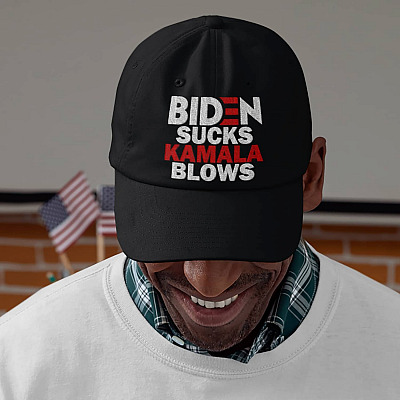 Alternative view of Biden Sucks Kamala Blows Anti Joe Biden Twill Cap - High-Profile Snapback Hat - Pro Trump Trucker Hat