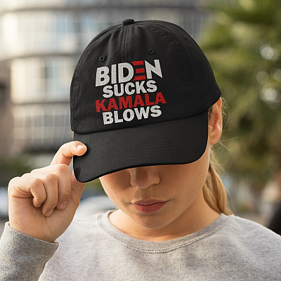 Biden Sucks Kamala Blows Anti Joe Biden Twill Cap - High-Profile Snapback Hat - Pro Trump Trucker Hat