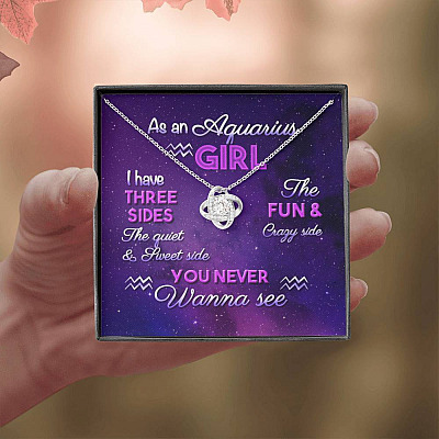As an Aquarius Girl I Have Three Sides the Quite and The Sweet Side Love Knot Pendant Necklace