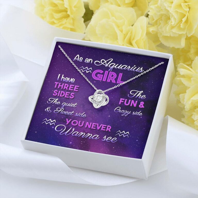 As an Aquarius Girl I Have Three Sides the Quite and The Sweet Side Love Knot Pendant Necklace