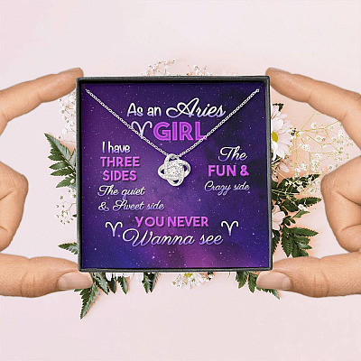As an Aries Girl I Have Three Sides the Quite and The Sweet Side Love Knot Pendant Necklace